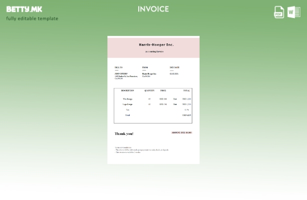 Модерен стил на САД Харис Хогер АД Шаблон фактура